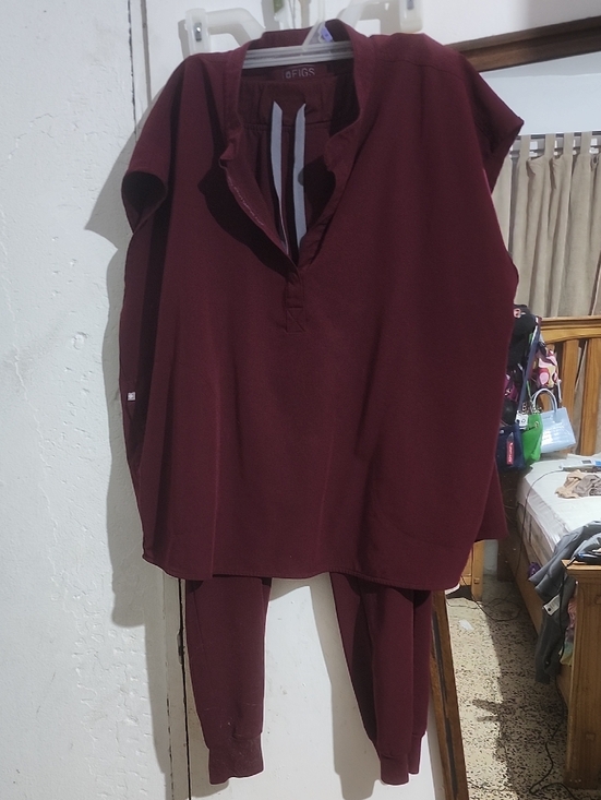 Figs Pants - FIGS Wine Burgundy Scrub Top and Jogger Pants